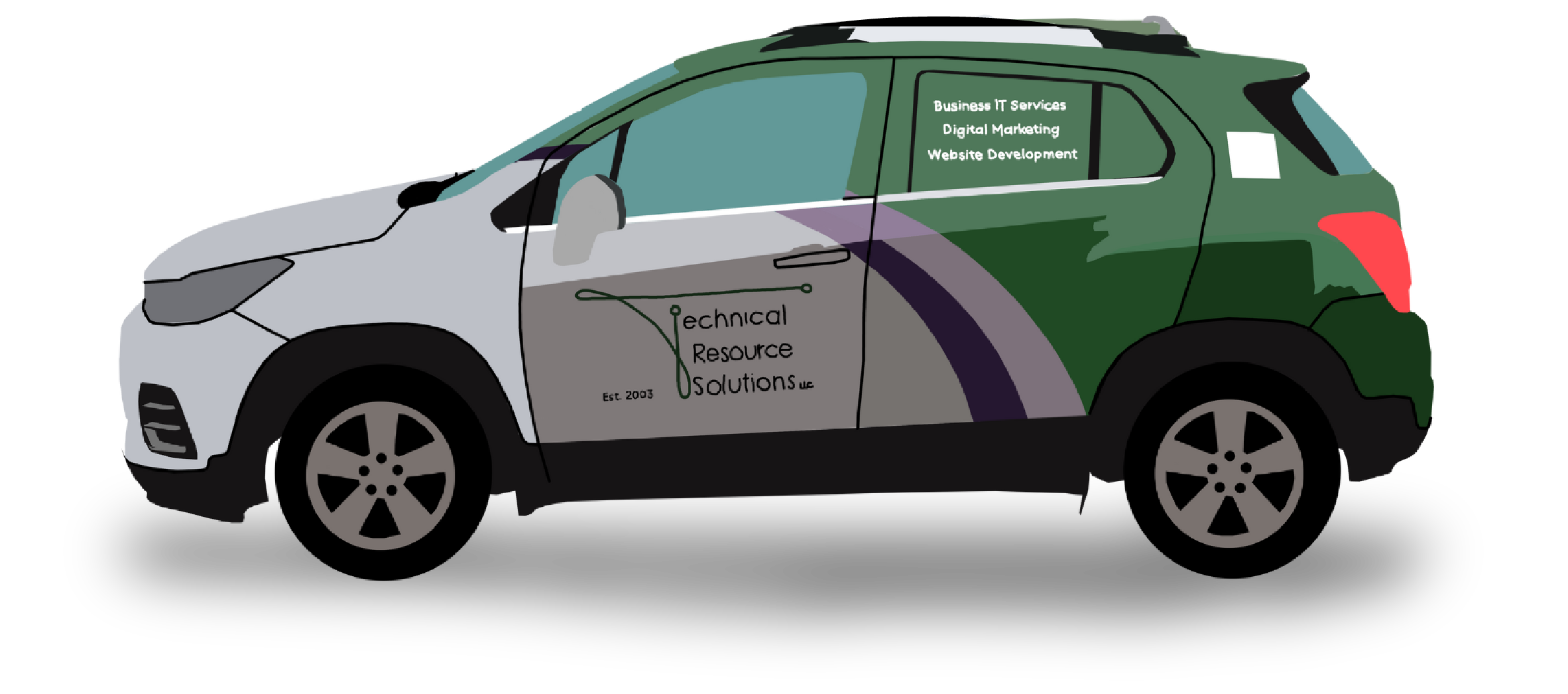 tiny car design with technical resource solutions logo on it