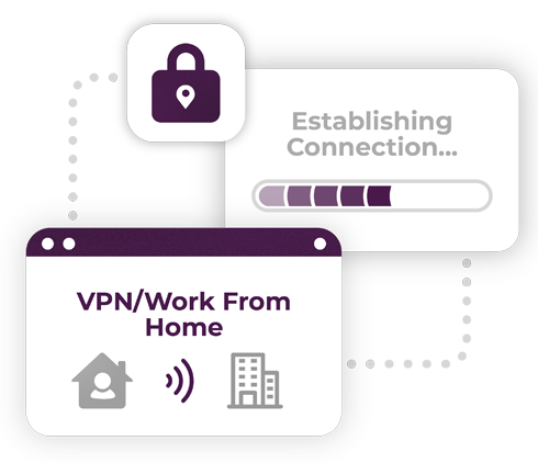 A Purple and white IT bubble design with the word &quot;VPN/Work From Home&quot; on it