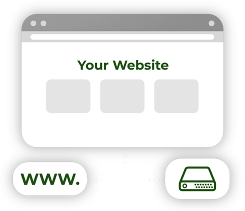 green and white website marketing bubble design that says &quot;Your Website&quot; with grey icons 